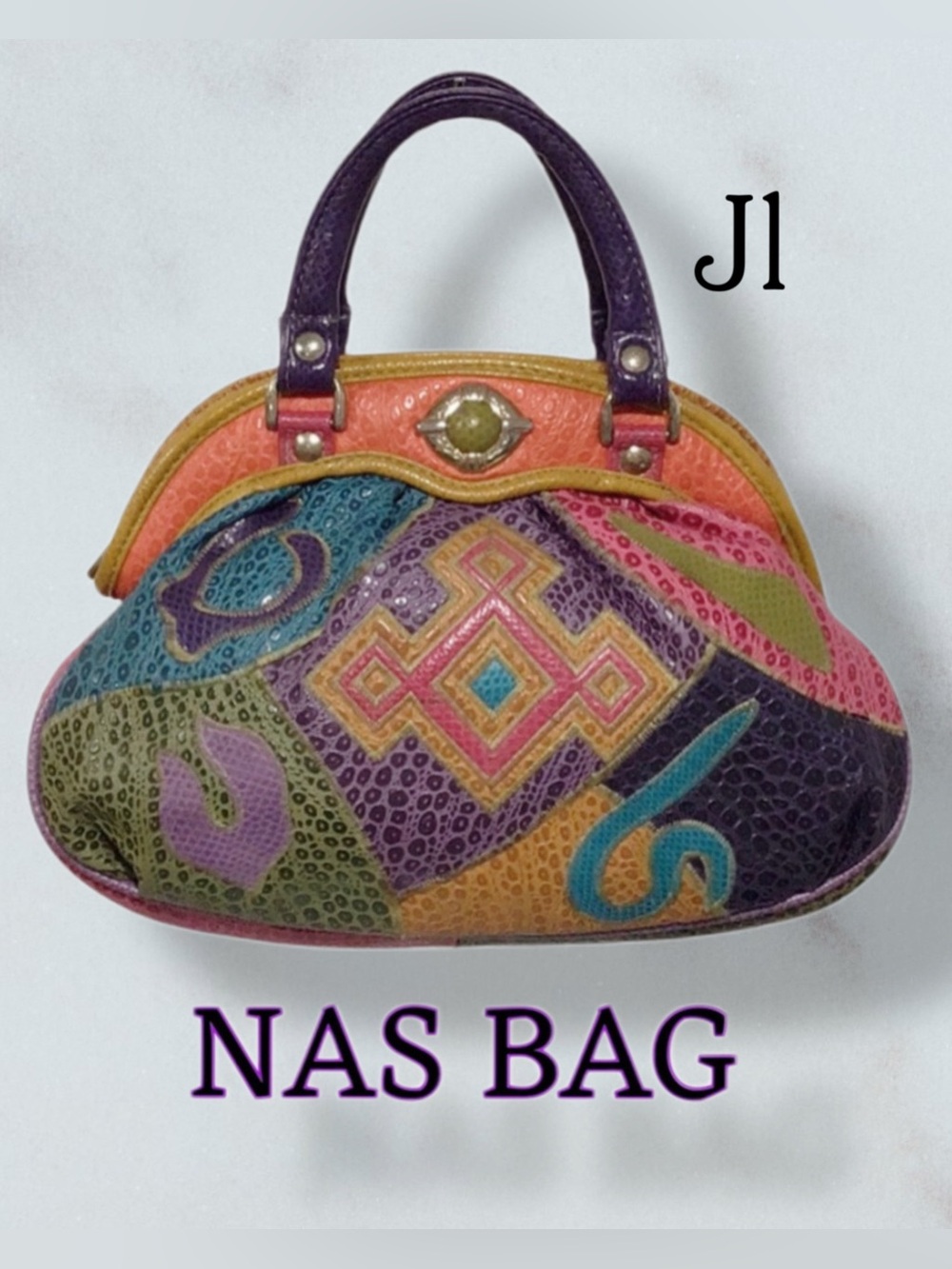 NAS BAG Faux Leather Patchwork Handbag 80’s VINTAGE